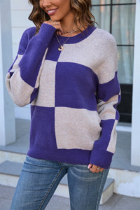 Angel Wings Color Block Round Neck Dropped Shoulder Sweater