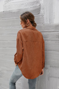 Mandy Button Front Drop Shoulder Corduroy Shirt