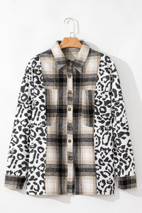 Plus Size Leopard Plaid Button Up Long Sleeve Shacket