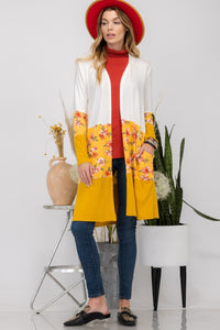 Full Size Floral Color Block Open Front Cardigan