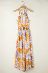 Tied Printed Grecian Sleeveless Maxi Dress