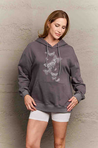 Full Size Dropped Shoulder Butterfly Graphic Hoodie