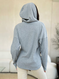 Full Size Ribbed Zip Up Drawstring Hooded Jacket