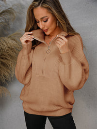 Angel Wings Half Zip Dropped Shoulder Sweater