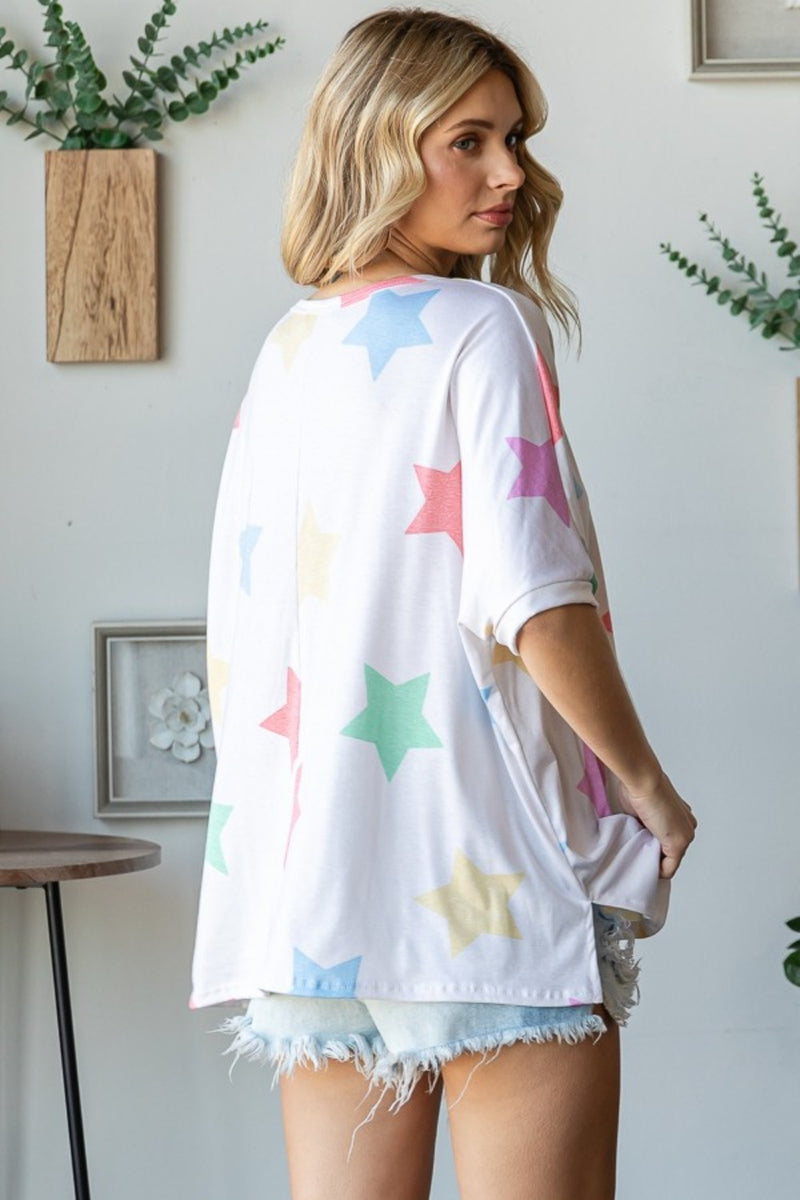 Full Size Multi Colored Star Print T-Shirt