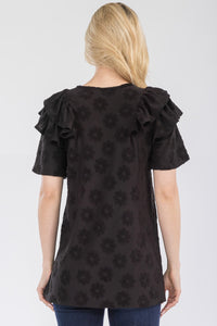 Full Size Ruffle Layered Short Sleeve Daisy Floral Top
