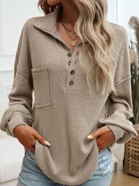 Devine Half Button Long Sleeve Top