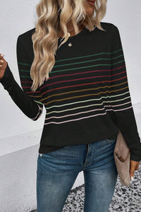 Striped Round Neck Long Sleeve T-Shirt
