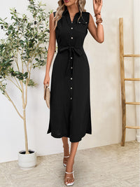 Perfee Button Up Sleeveless Midi Dress