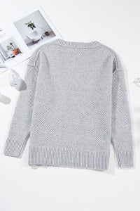 Openwork V-Neck Dropped Shoulder Sweater