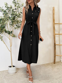 Perfee Button Up Sleeveless Midi Dress