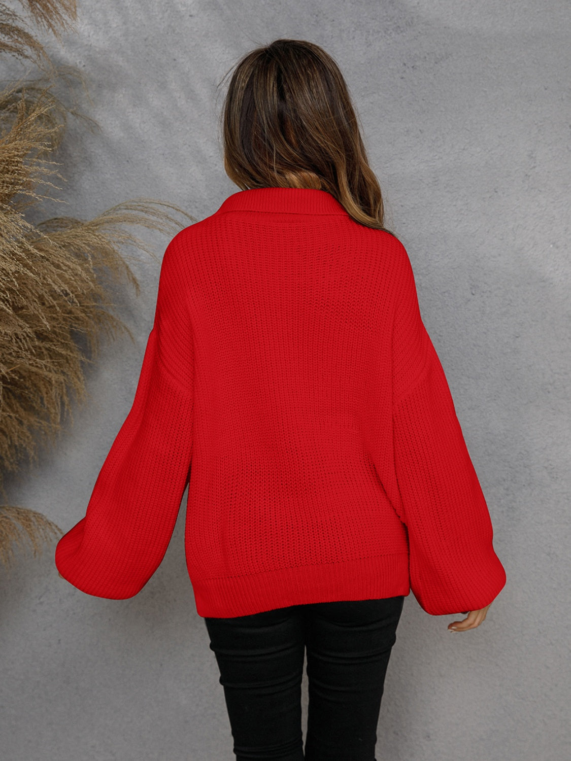 Angel Wings Half Zip Dropped Shoulder Sweater