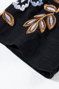 Embroidered V-Neck Three-Quarter Sleeve Blouse