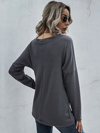 Perfee Waffle-Knit Surplice Long Sleeve Top