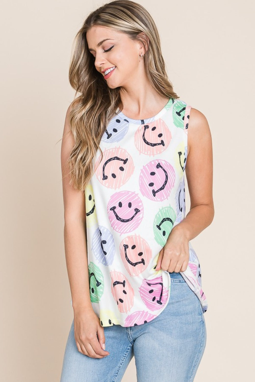 Smiley Face Round Neck Tank