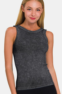 2 Way Neckline Washed Ribbed Cropped Tank