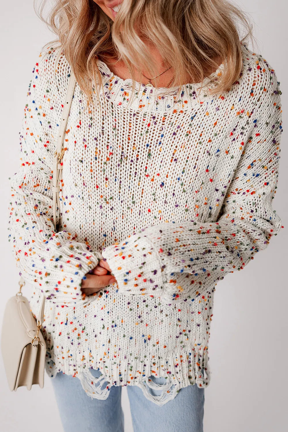 Confetti Round Neck Dropped Shoulder Sweater