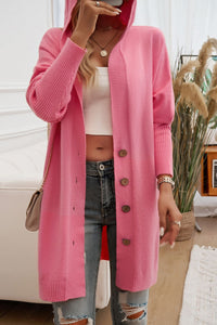 Button Up Long Sleeve Hooded Cardigan