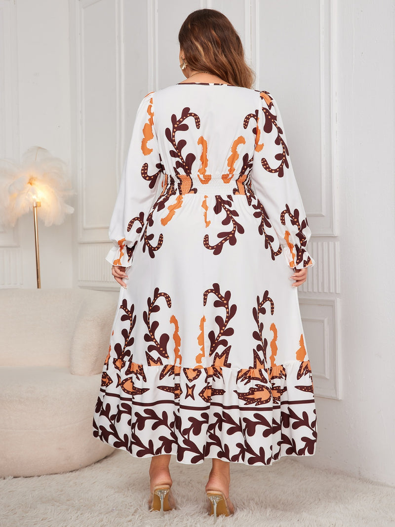 Honey Plus Size Printed Surplice Flounce Sleeve Dress