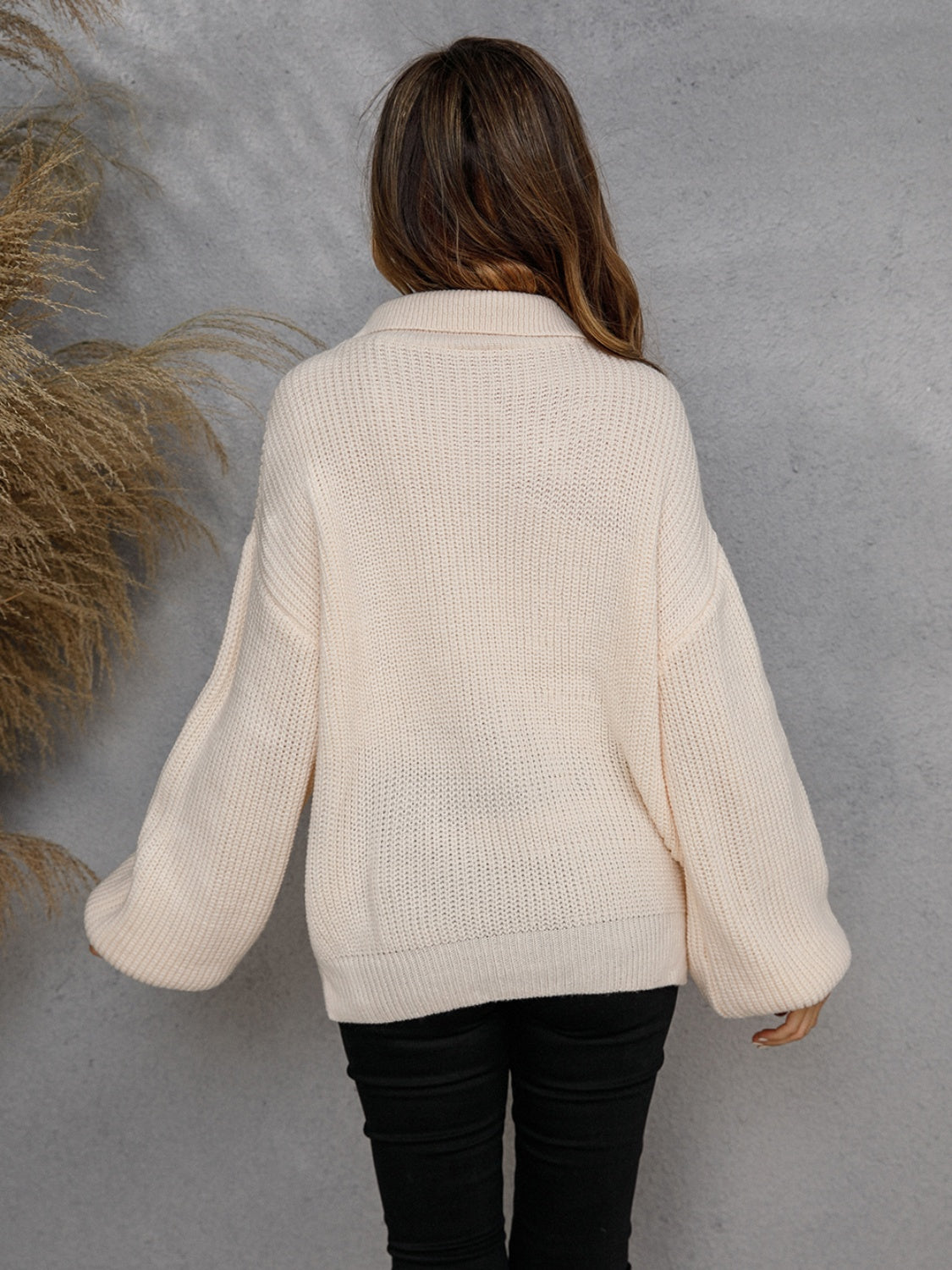 Angel Wings Half Zip Dropped Shoulder Sweater