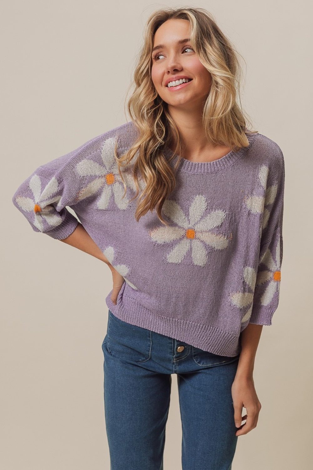 Floral Pattern Slit Sweater