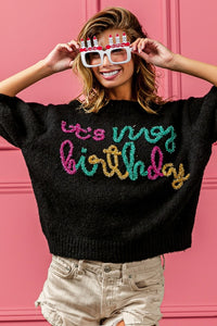 Metallic Letter Puff Sleeve Hairy Sweater