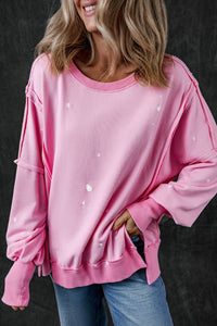 Exposed Seam Round Neck Long Sleeve Sweatshirt