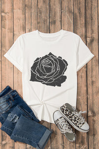 Rose Graphic Round Neck Short Sleeve T-Shirt