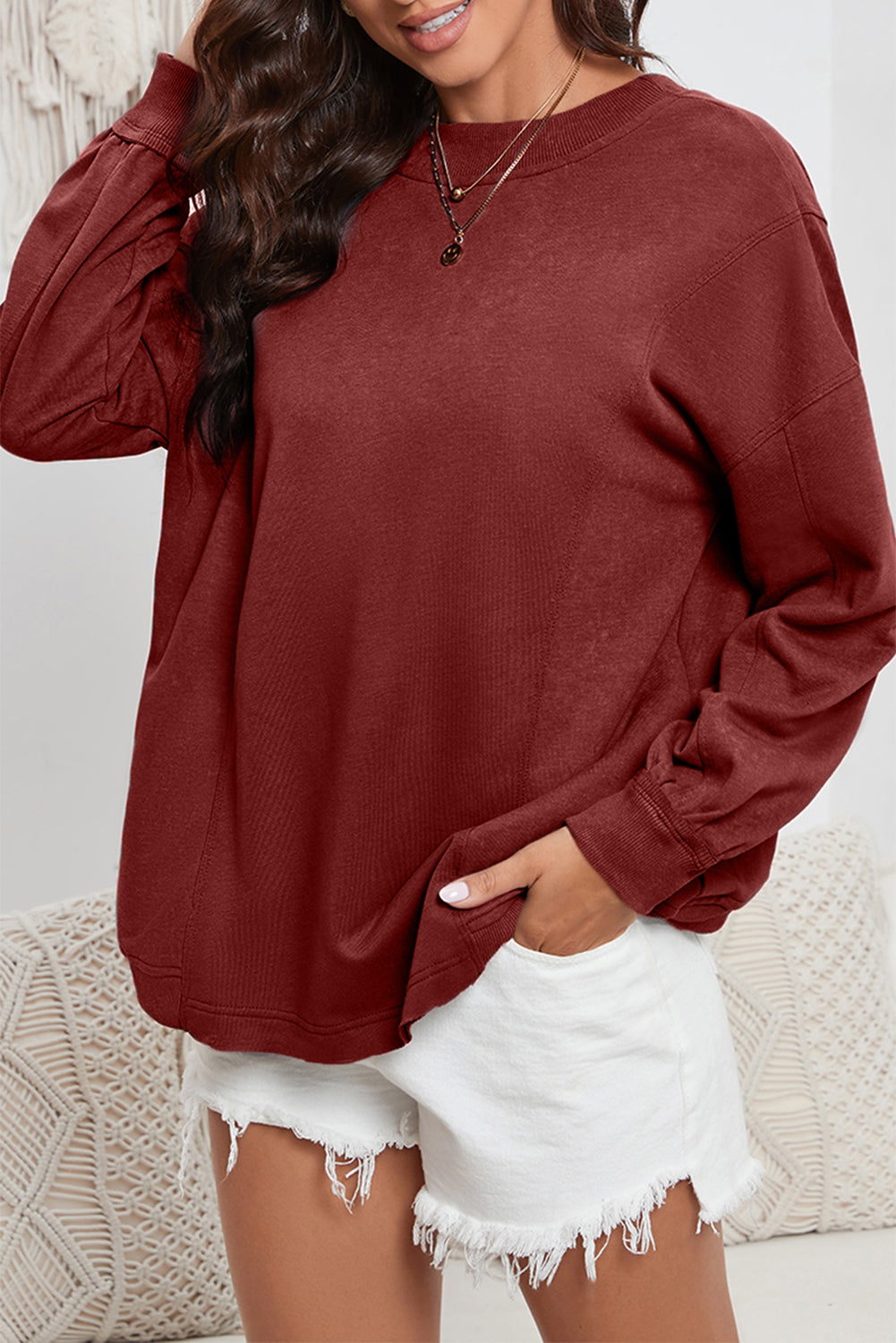 Twisted Round Neck Dropped Shoulder Sweatshirt