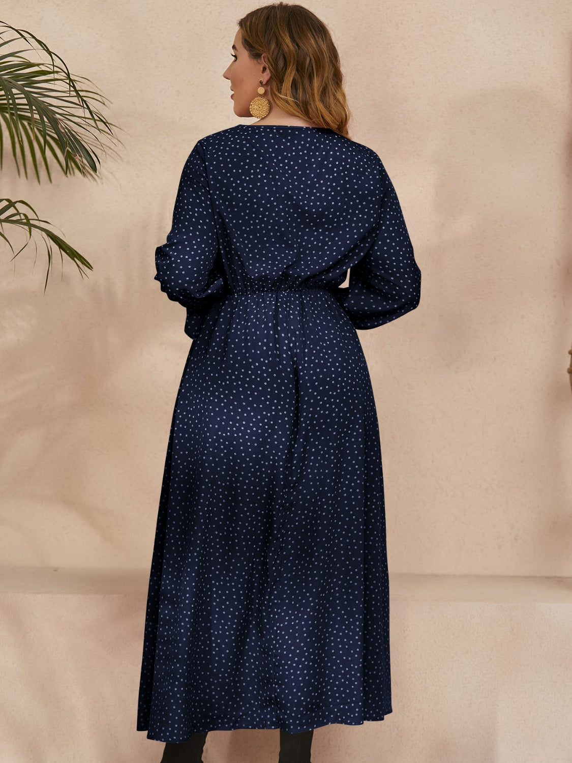 Honey Plus Size Ruffled Polka Dot Long Sleeve Midi Dress