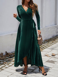 Devine Split Surplice Long Sleeve Midi Dress