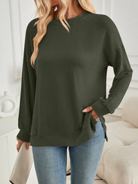 Slit Round Neck Long Sleeve Sweatshirt