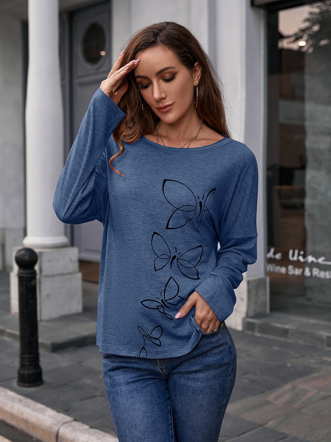 Ivy Lane Butterfly Round Neck Dropped Shoulder Blouse