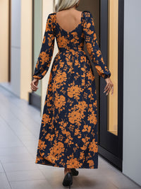 Perfee Split Printed Surplice Long Sleeve Midi Dress