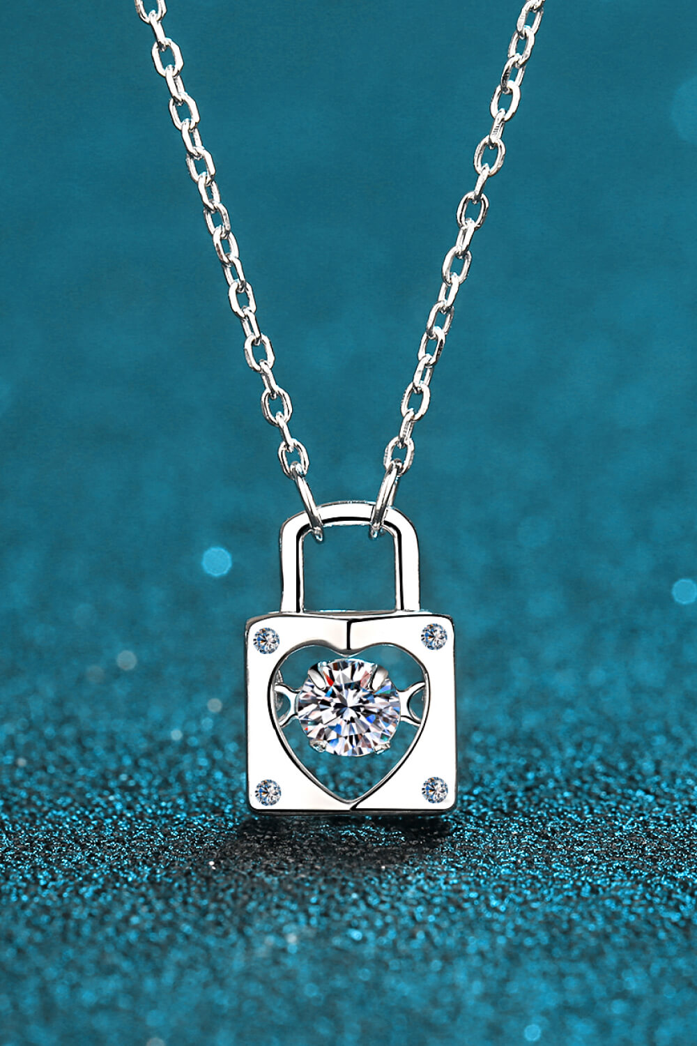 Adored Chain Necklaces Silver / One Size Baeful Moissanite Lock Pendant Necklace
