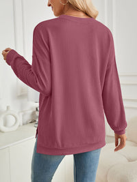 Slit Round Neck Long Sleeve Sweatshirt