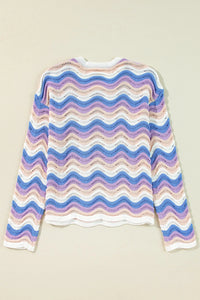 Contrast Wave Stripe Long Sleeve Sweater