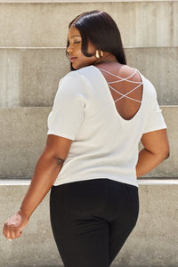 And The Why Pearly White Full Size Criss Cross Open Back T-Shirt
