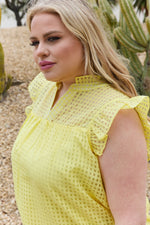 And The Why Top And The Why Full Size Ruffle Sleeve Grid Babydoll Top