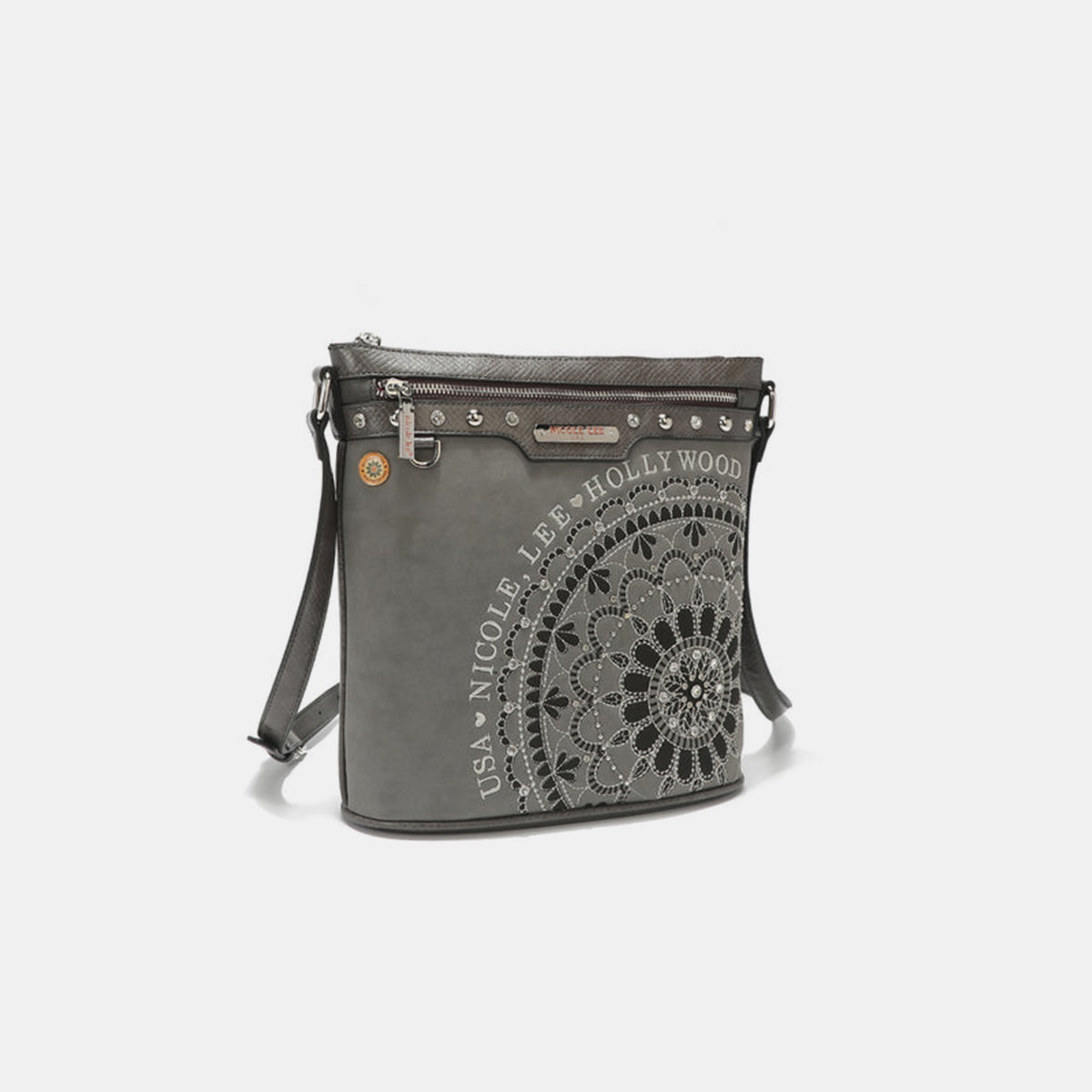 Metallic Stitching Embroidery Inlaid Rhinestone Crossbody Bag