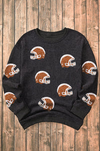 Sequin Helmet Round Neck Long Sleeve Sweatshirt