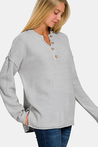 Button Closure Drop Shoulder Sweater