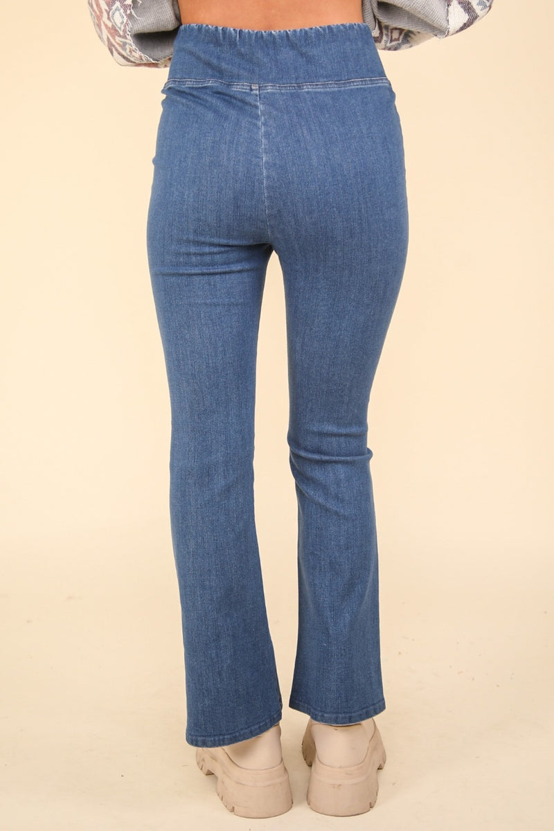 VERY J Washed Denim Stretchy Crossover Waist Leggings