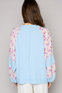 Round Neck Balloon Floral Long Sleeve Top