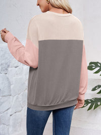 Color Block Round Neck Long Sleeve Sweatshirt