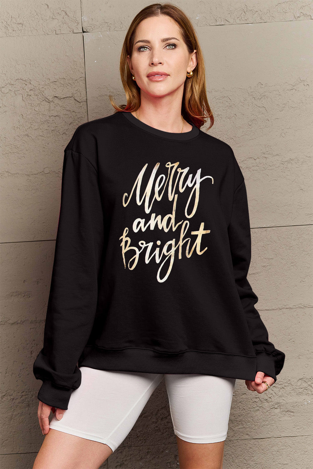 Simply Love Full Size MERRY AND BRIGHT Graphic Sweatshirt