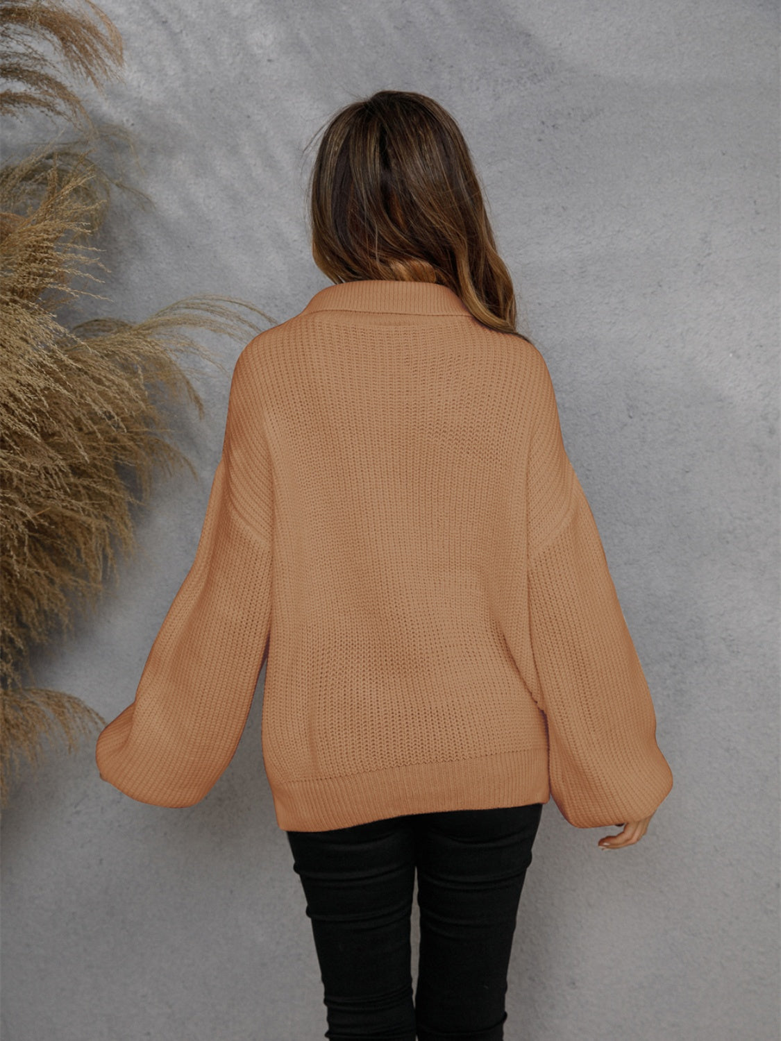 Angel Wings Half Zip Dropped Shoulder Sweater