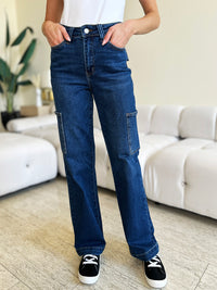 Full Size High Waist Straight Cargo Jeans