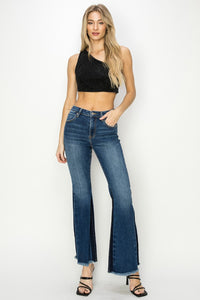 Full Size High Rise Side Shadow Seam Detail Slit Flare Jeans