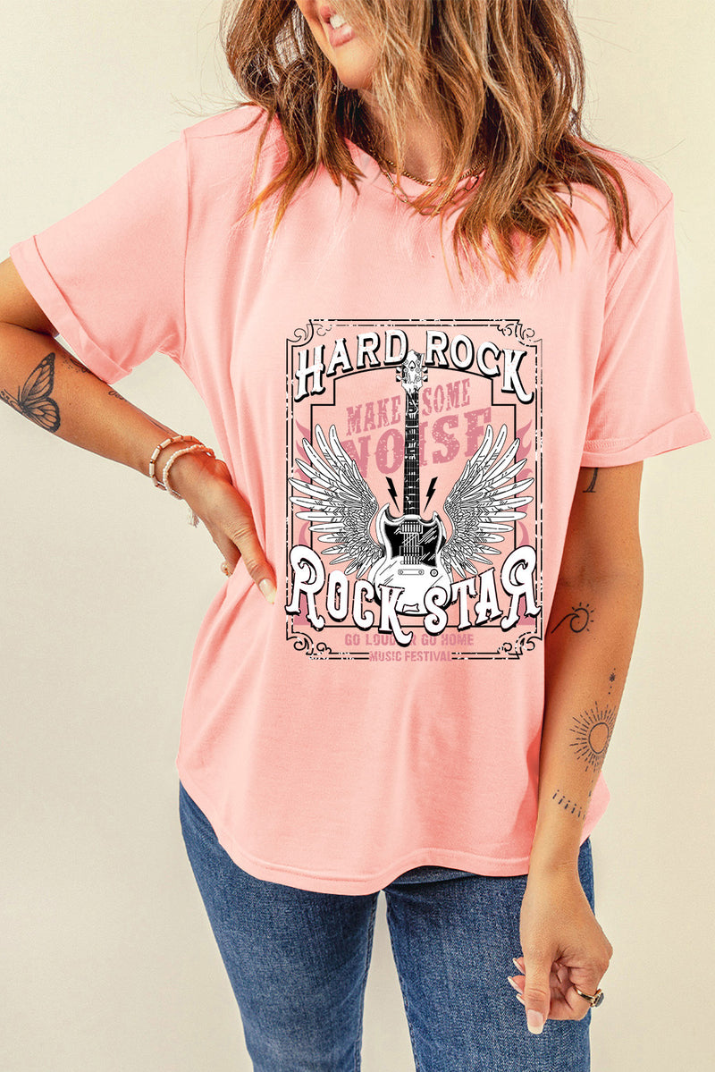 Hard Rock Graphic Round Neck Short Sleeve T-Shirt